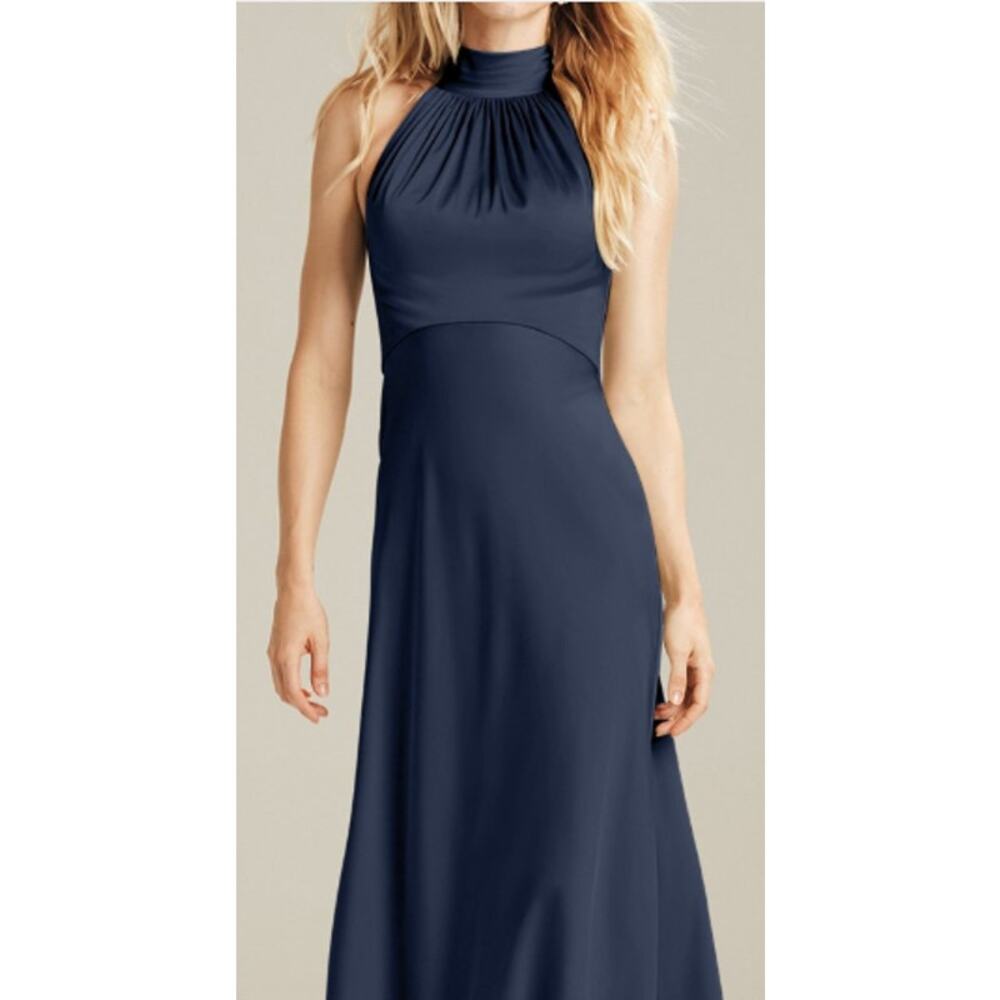 AW BRIDAL 14 1X plus Navy Janina halter bridesmaid formal maxi dress NEW B151